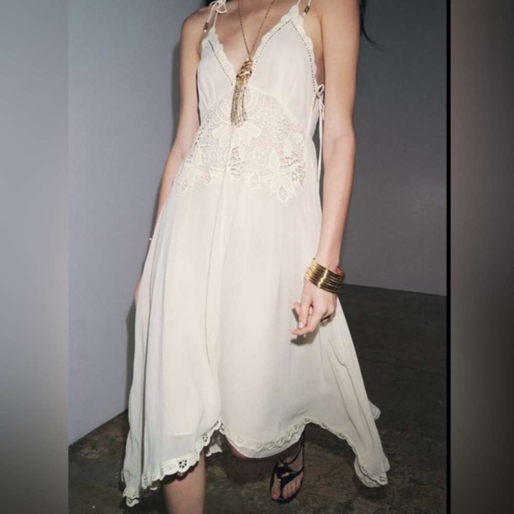 Zara NWT asymmetric crochet dress ecru ZW Collection 5107/276 - Picture 4 of 12